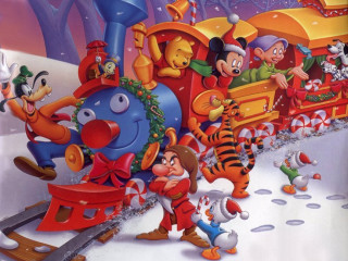 Cartoon train characters snow christmas - track free wallpaper