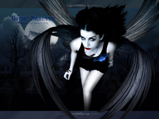 Woman wings black dress blue - a full moon behind her free wallpaper for desktop