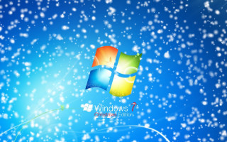 Blue background snowflakes window logo - computer art free wallpaper