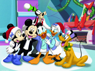 Cartoon characters christmas tree room - a christmas tree in the background free wallpaper