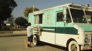 Man standing food truck sign - american realism free wallpaper
