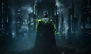 Batman city night green glow - his hands in his pockets free wallpaper