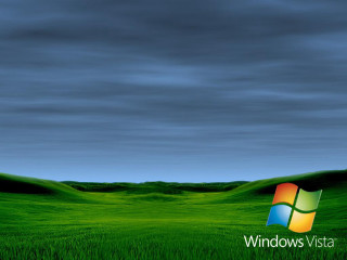 Green field blue sky windows - the right side of the image free wallpaper