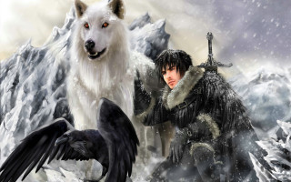 Man bird snow wolf sword - a wolf free wallpaper for desktop