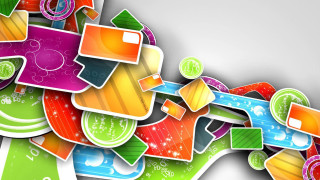 Colorful stickers white background pattern - surreal design free wallpaper for desktop