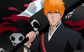 Man orange hair sword skull - the wall behind free wallpaper