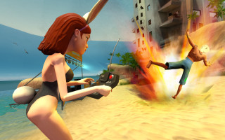 Cartoon character kicking woman beach - cedric seaut keos masons free wallpaper for desktop