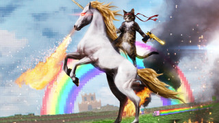 Cat horse riding rainbow firecracker - the back free wallpaper