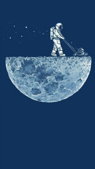 Astronaut moon lawnmower blue background - free airplane wallpaper for mobile