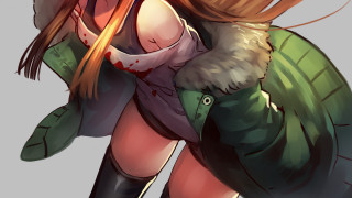 Woman knife blood face arm - a green jacket free wallpaper for desktop
