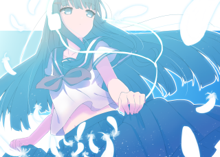 Girl longhair bluedress whiteobject underwater - a white object free wallpaper for desktop