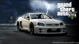 White car lightning storm city - realism free wallpaper