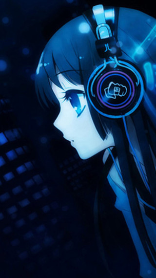 Girl headphones dark room blue - a cityscape free wallpaper for mobile