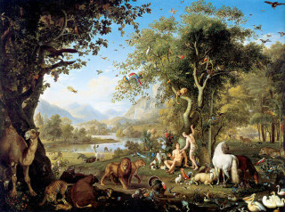 Forest animals people painting nature - a lake in the background free wallpaper