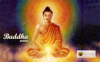 Buddha sitting halo rainbow background - the middle of a space free wallpaper