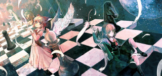 Anime couple checkered floor chess - floor free wallpaper for desktop