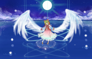 Anime character wings blue background - holography free wallpaper for desktop