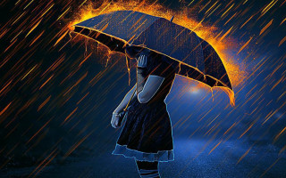 Woman umbrella rain night yellow - an umbrella in the rain free wallpaper