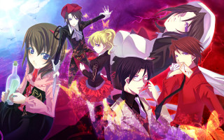 Anime girls purple background red - anime visual free wallpaper for desktop
