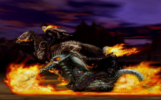 Man motorcycle fire ground sky - fantasy concept art free wallpaper