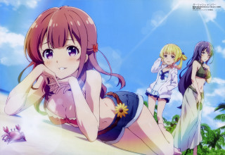 Anime girls laying blue sky - the ground in front free wallpaper for desktop