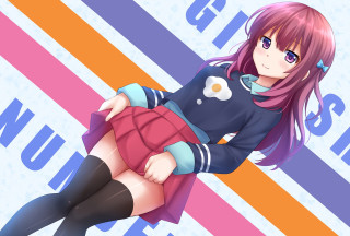 Pink haired girl blue shirt 2 - a flower free wallpaper for desktop