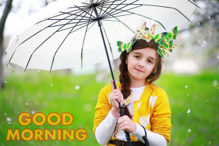 Little girl umbrella good morning - a good morning message free wallpaper