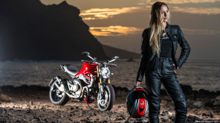 Woman motorcycles rocky beach sunset - a rocky beach free wallpaper