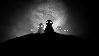 Three lights hill dark moon - a moon in the background free wallpaper