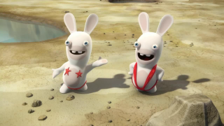 Two white rabbits desert pool - the desert free wallpaper
