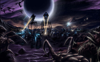 Sci fi alien city night - massive free wallpaper