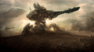 Giant robot field people alien - a giant robot free wallpaper