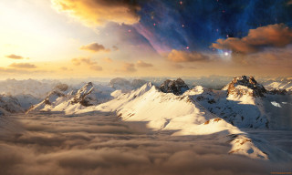 Mountain range clouds stars bright 2 - a view of a mountain range free wallpaper