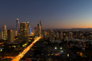 City skyline night long exposure - the building and the street free wallpaper