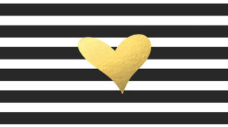 Heart black white striped gold - op art free wallpaper for desktop