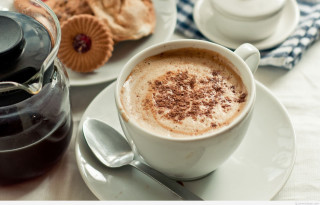 Coffee spoon cookies plate table - morning free wallpaper for desktop