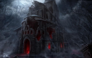 Creepy building red light creepy - dark fantasy art free wallpaper