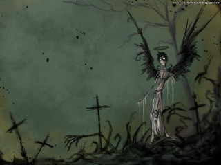 Creepy angel field cross tree - ben templesmith free wallpaper