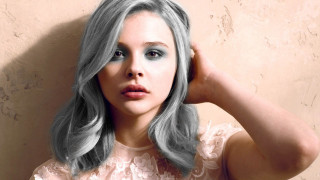 Grey haired blue eyed woman - grey background free wallpaper for desktop