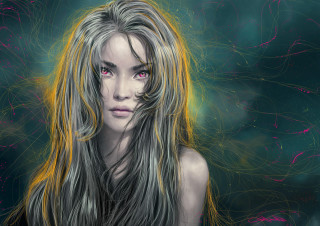 Woman longhair pinkeyes blackdress streaks 2 - anna dittmann free wallpaper