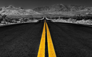 Black white road yellow lines 2 - yellow line free wallpaper