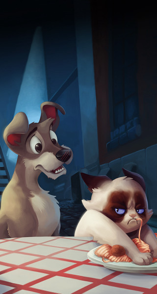 Cartoon dog cat eating food - free dogs wallpaper