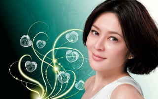 Woman white top green background - chen lin free wallpaper