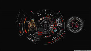 Futuristic clock man black background - red accent free wallpaper