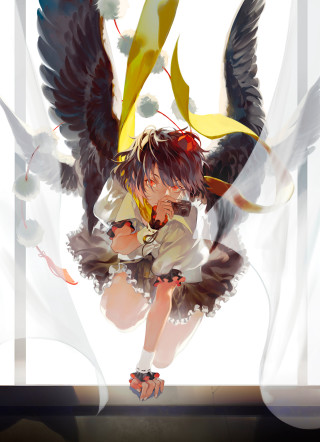 Girl bird wings flying head - above her head free wallpaper for mobile