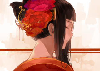 Woman flower fan hair beautiful - a red flower free wallpaper for desktop