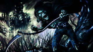 Creepy man scythe dark forest - dark art free wallpaper