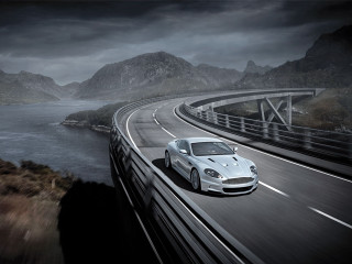 White sports car road water 3 - a dark sky free wallpaper