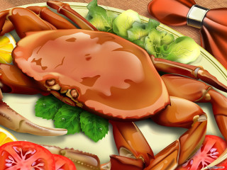 Crab vegetables table digital rendering - digital painting free wallpaper for desktop