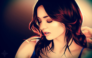 Woman long hair wind eyes - a digital painting free wallpaper for desktop